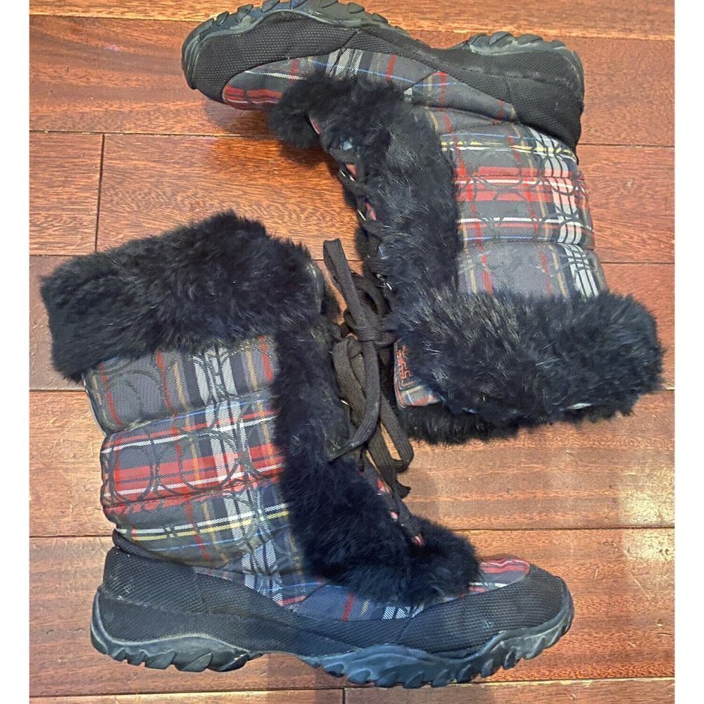 Coach Jennie Signature Rabbit Fur Black &‎ Red Plaid Boots RARE! Size 7 - Picture 6 of 6